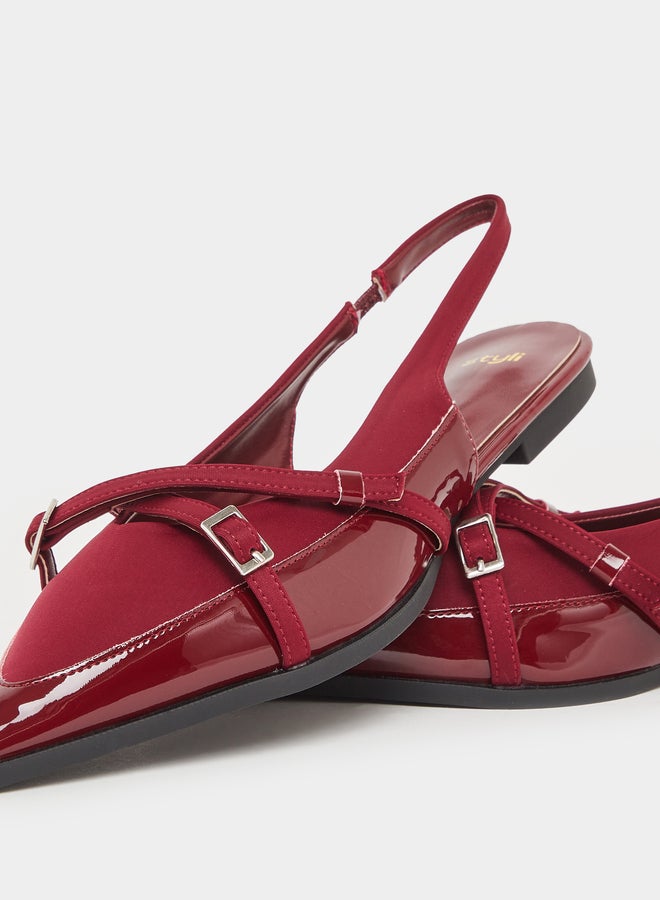 Styli Burgundy Pointed-Toe Slingback Flats - Image 3